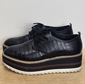 Gianni Bini Platform Black Leather Oxford Croc Creeper Shoes Sz 8 Grunge